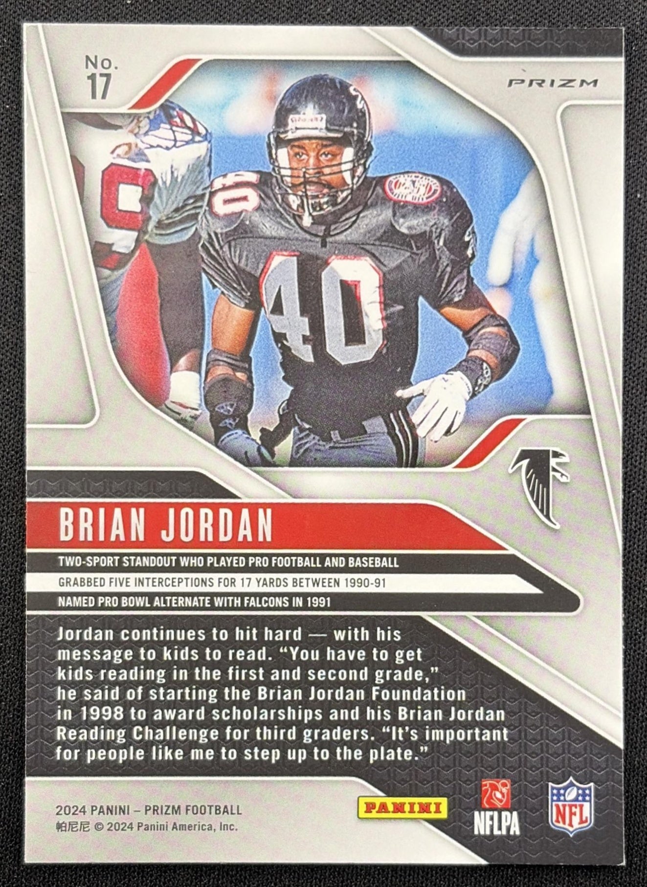 Brian Jordan 2024 Panini Prizm Silver Falcons back