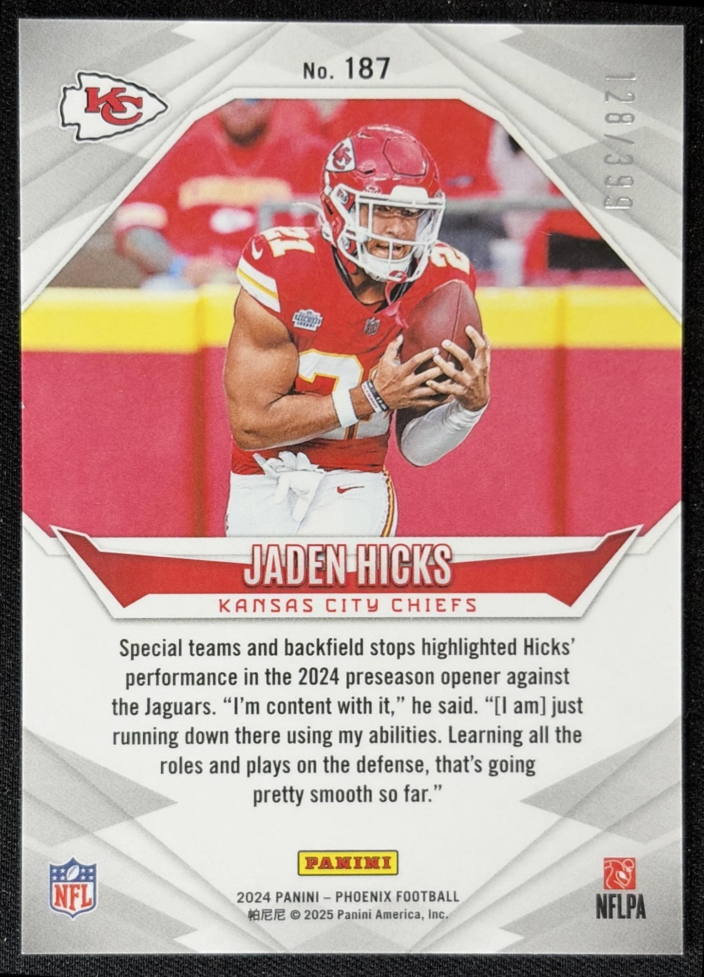 Jaden Hicks 2024 Panini Phoenix /399 Chiefs
