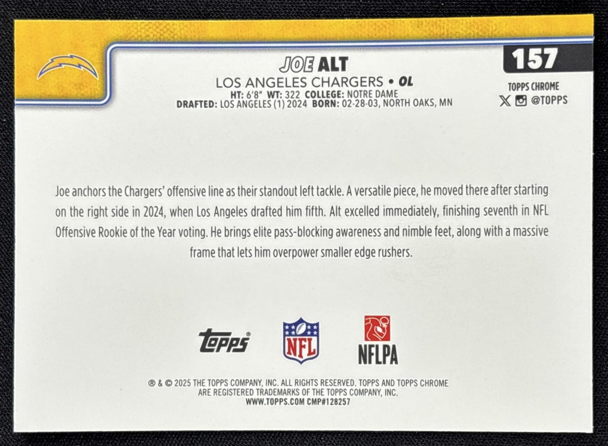 Joe Alt 2025 Topps Chrome Pink Refractor /250 Chargers