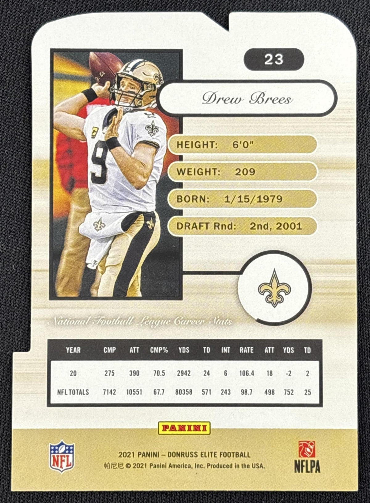Drew Brees 2021 Panini Donruss Elite 2001 Aspirations Die Cut /91 Saints - back