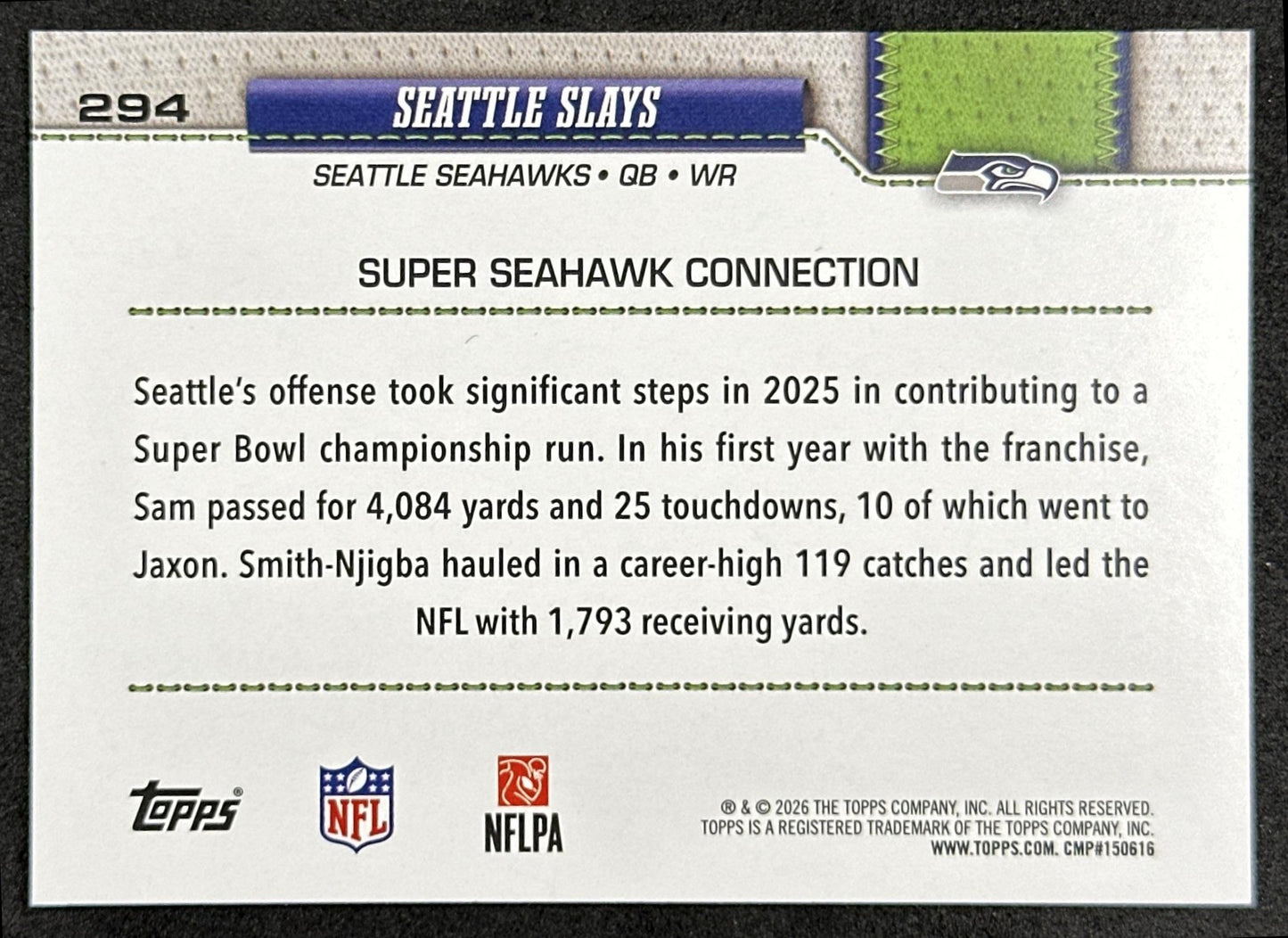 Seattle Slays 2026 Topps Flagship Seahawks Sports Trading Cards
