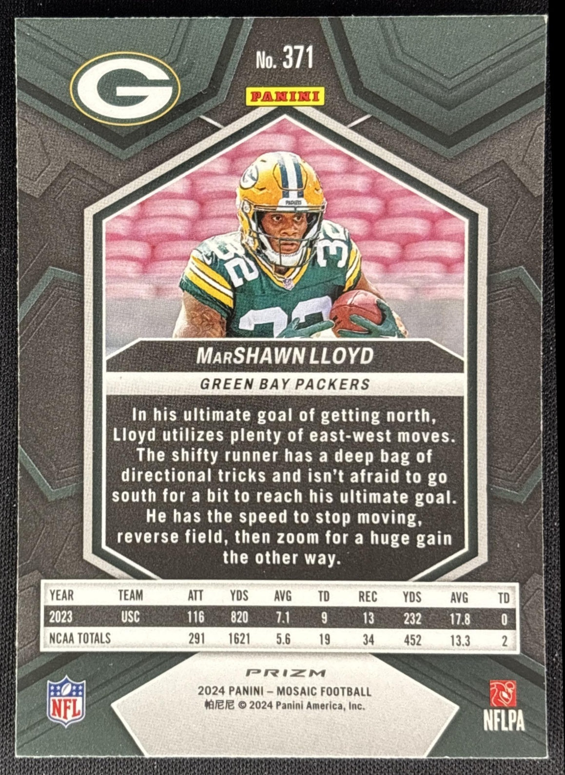 MarShawn Lloyd 2024 Panini Mosaic Green Prizm Packers Sports Trading Card