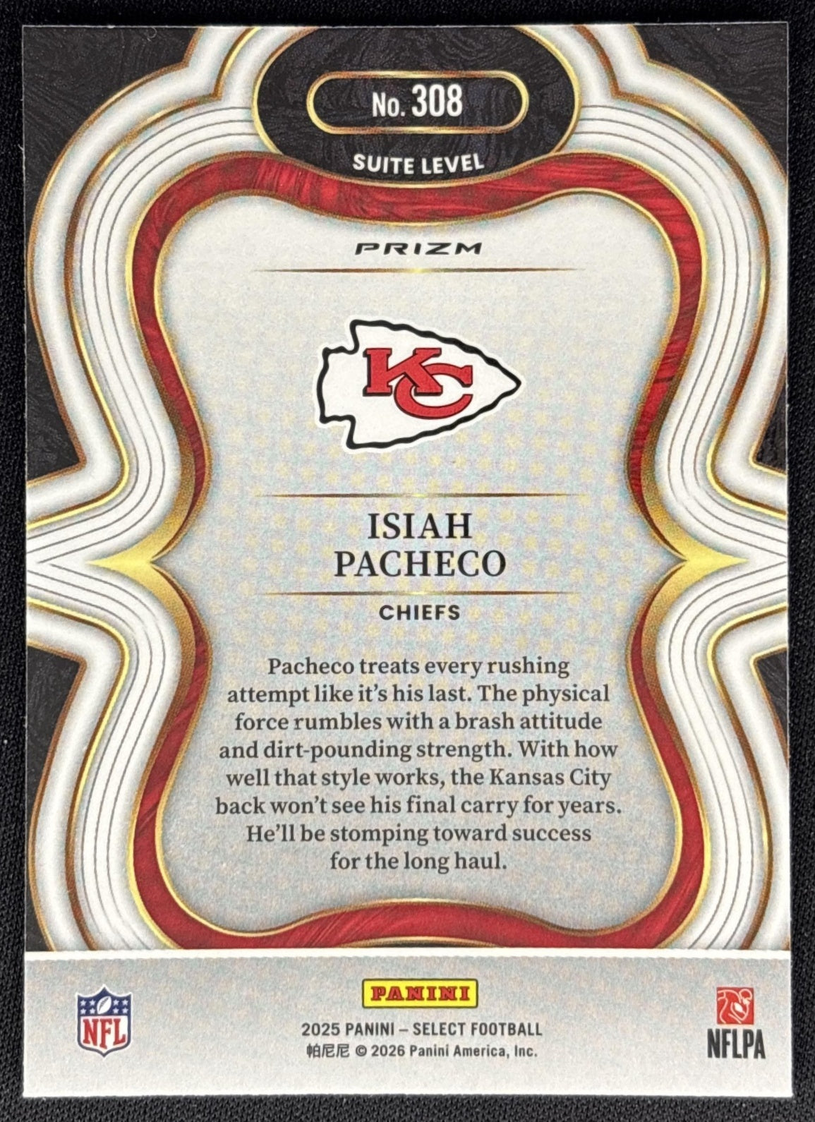 Isiah Pacheco 2025 Panini Select Suite Level Silver Prizm Chiefs back