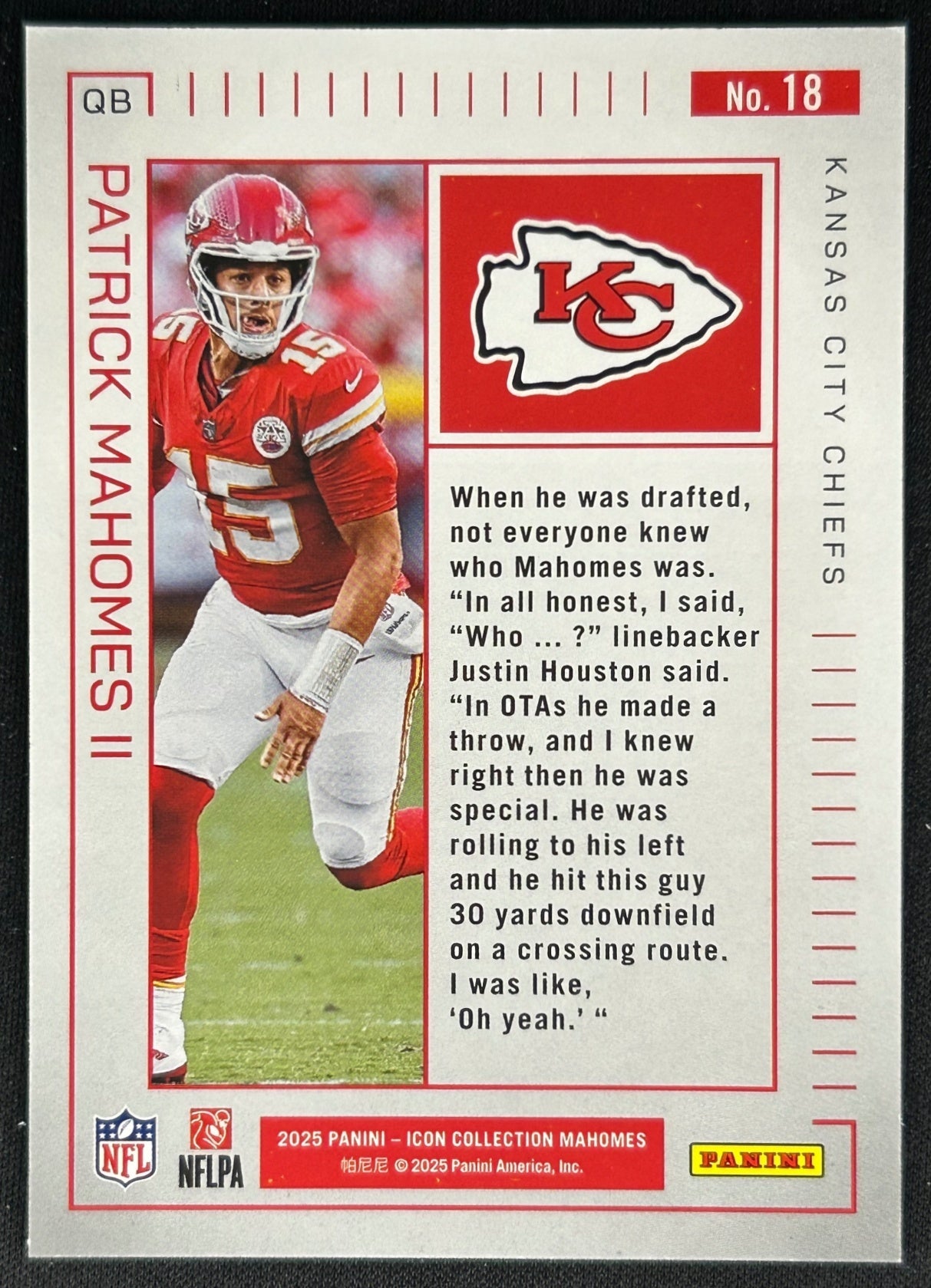 Patrick Mahomes II 2025 Icon Collection No.18 Chiefs Sports Trading Cards