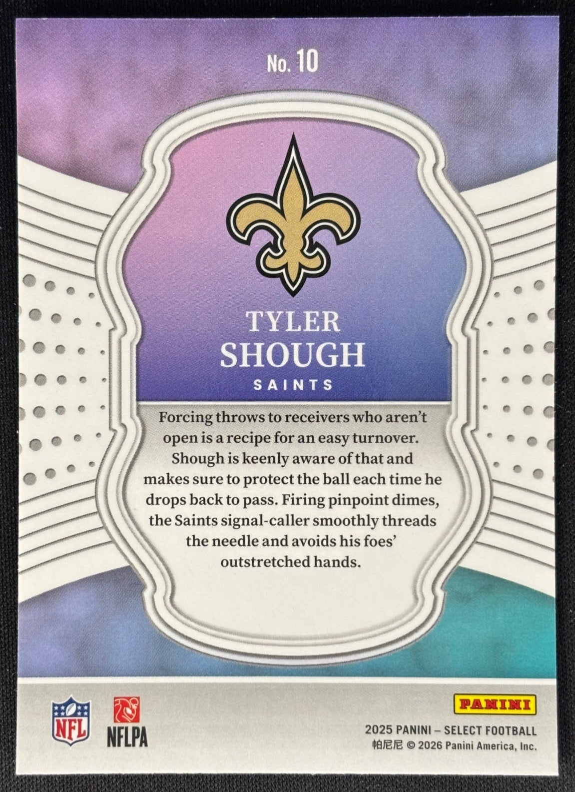Tyler Shough 2025 Select Certified Rookies Saints Sports Trading Card