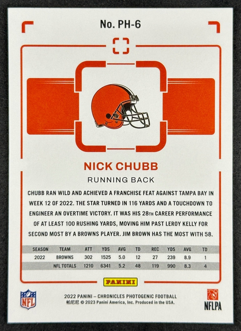 Nick Chubb 2022 Chronicles Photogenic Browns Sports Trading Card