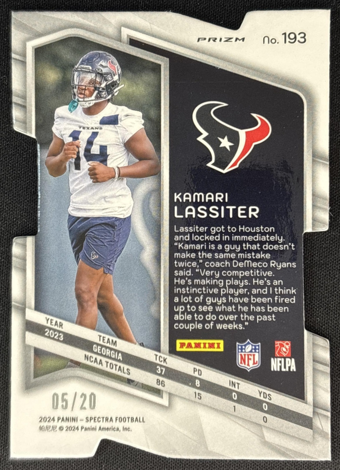 Kamari Lassiter 2024 Panini Spectra Rookies Neon Pink Die-Cut /20 Texans back