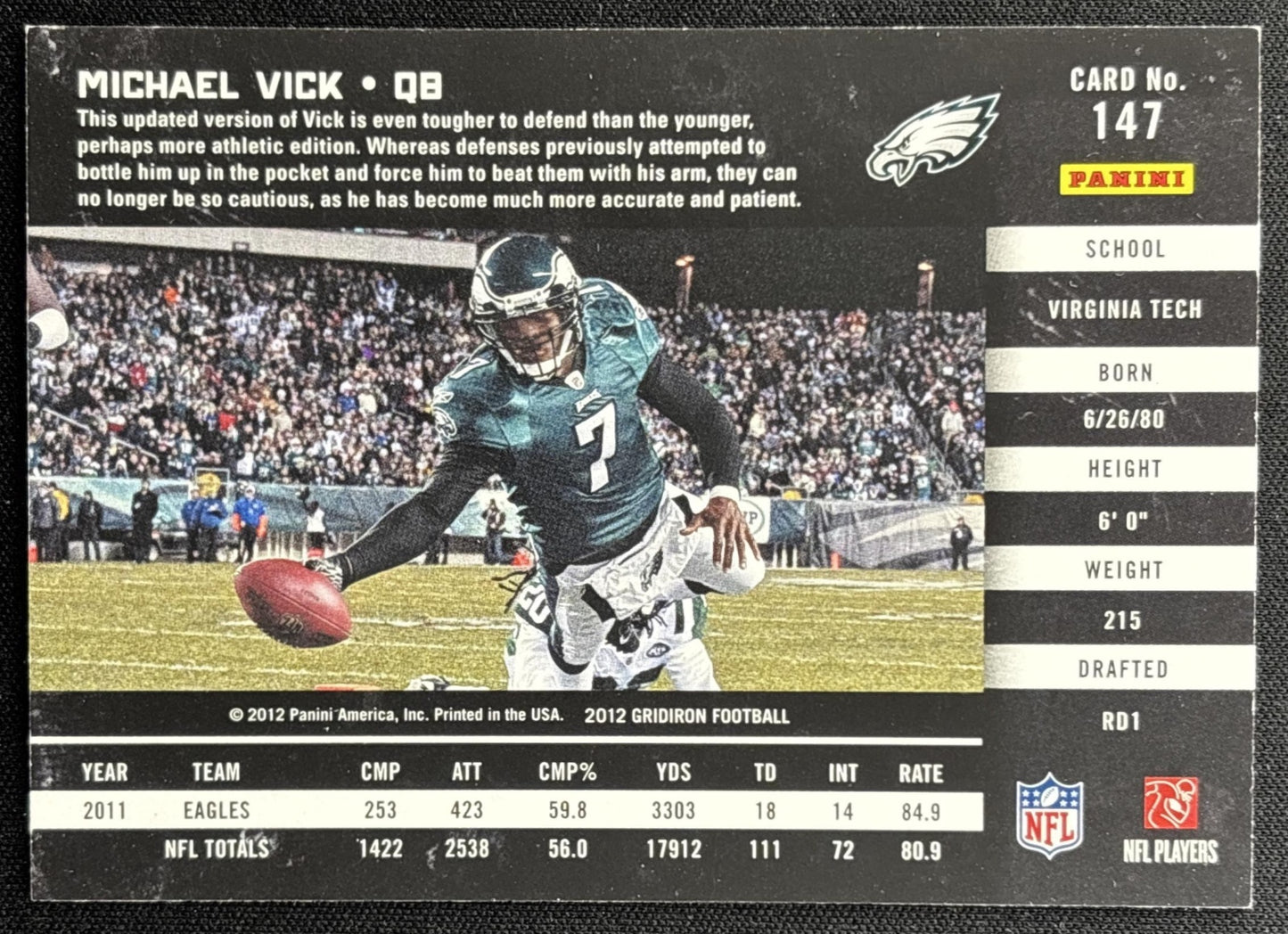 Michael Vick 2012 Panini Gridiron Eagles Sports Trading Card
