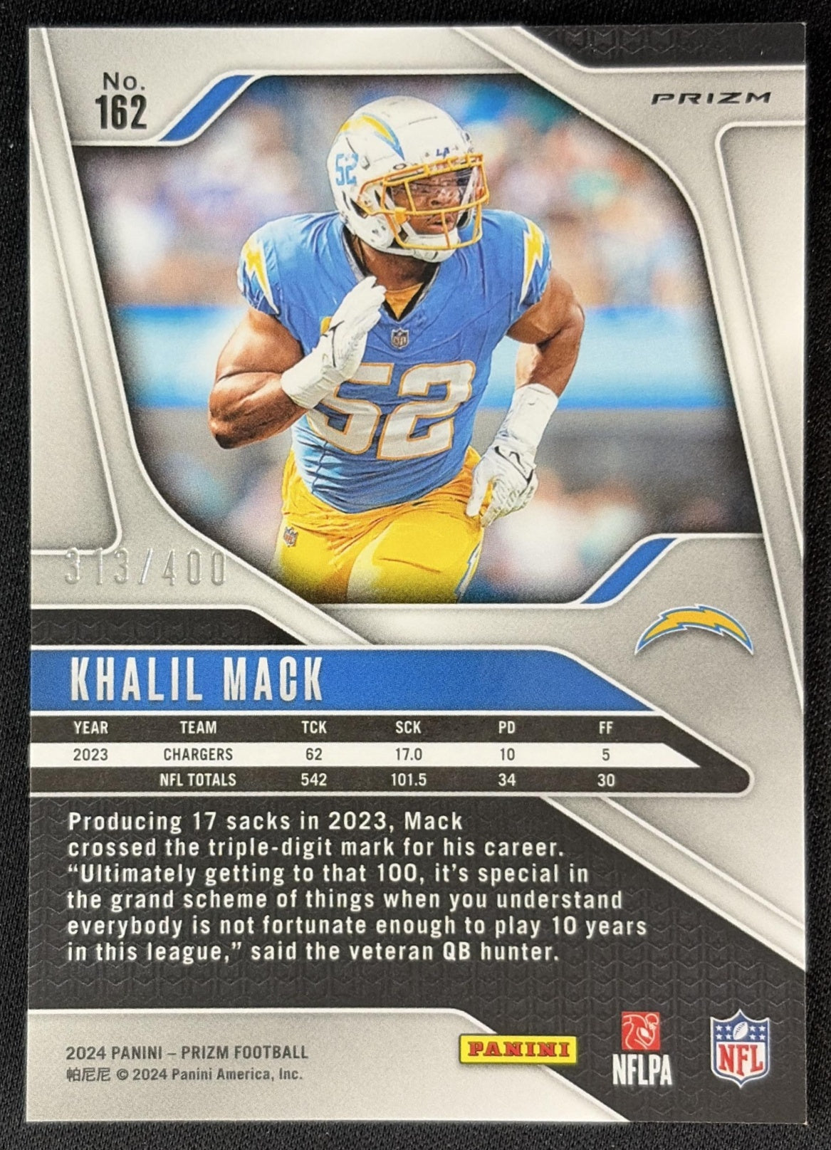 Khalil Mack 2024 Panini Prizm Pandora /400 Chargers back