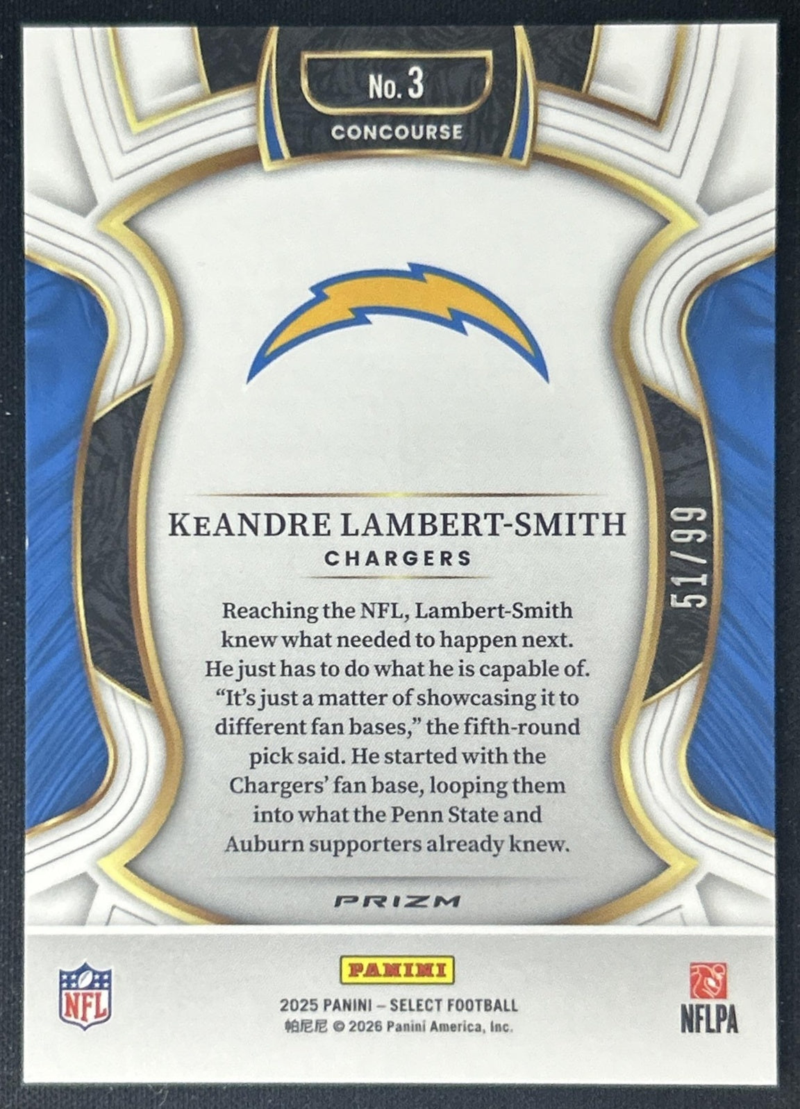 KeAndre Lambert-Smith 2025 Panini Select Concourse Red Prizm /99 Chargers back