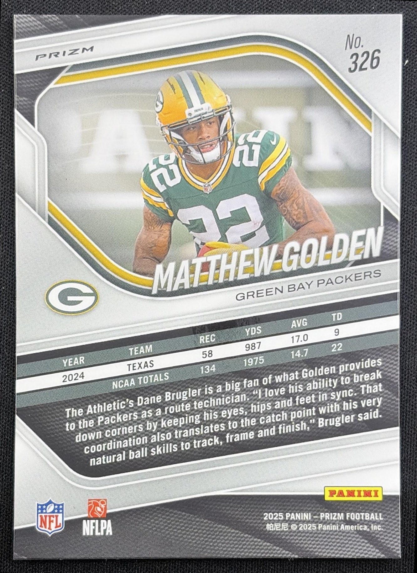 Matthew Golden 2025 Panini Prizm White Disco Packers Green Bay Packers back