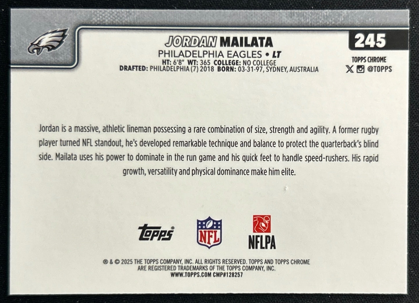 Jordan Mailata 2025 Topps Chrome Eagles Sports Trading Cards