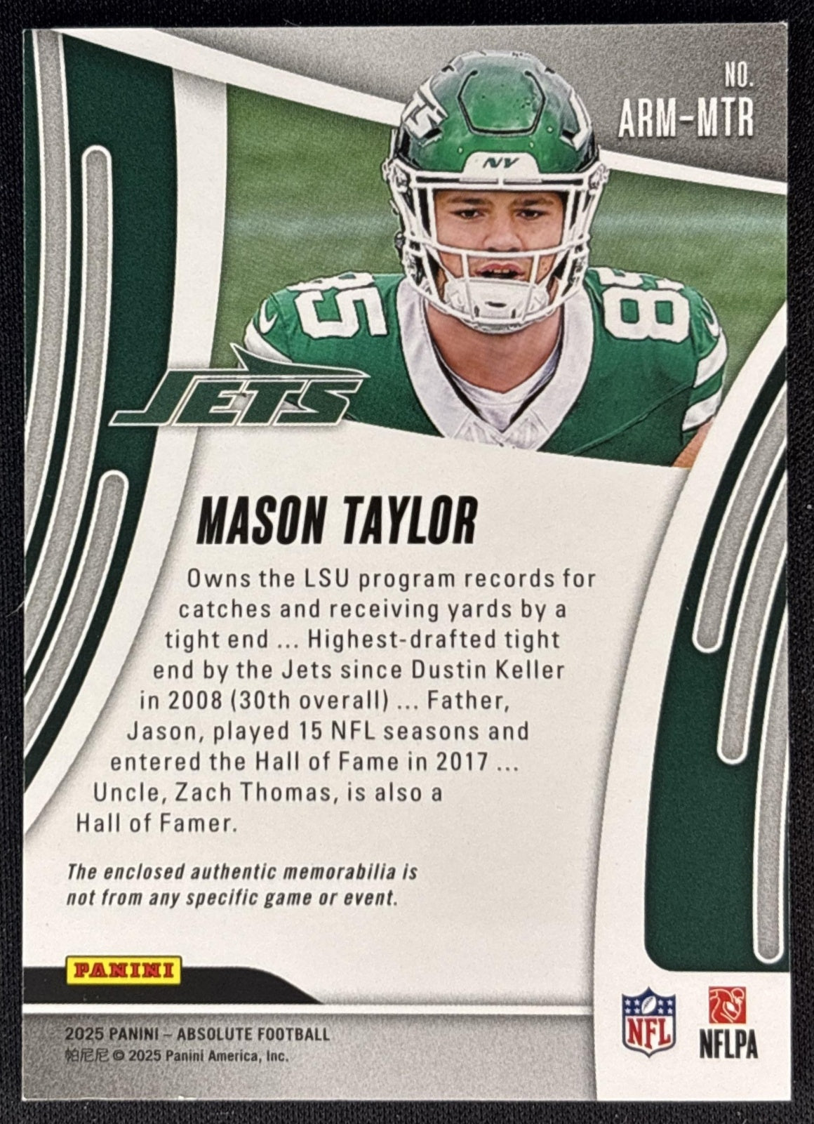 Mason Taylor 2025 Panini Absolute Rookie Materials Jets