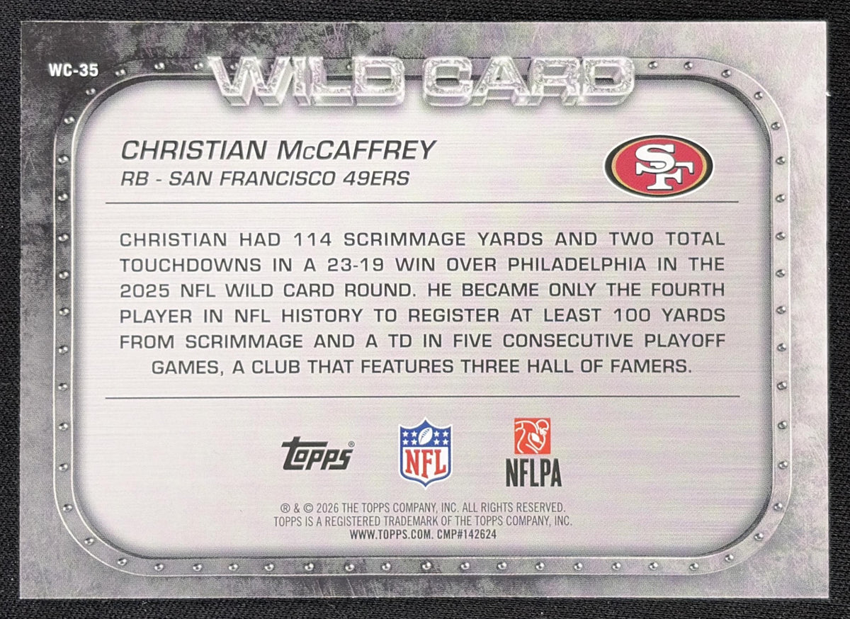 Christian McCaffrey 2026 Topps Wild Card Moments Green Foil /99 49ers