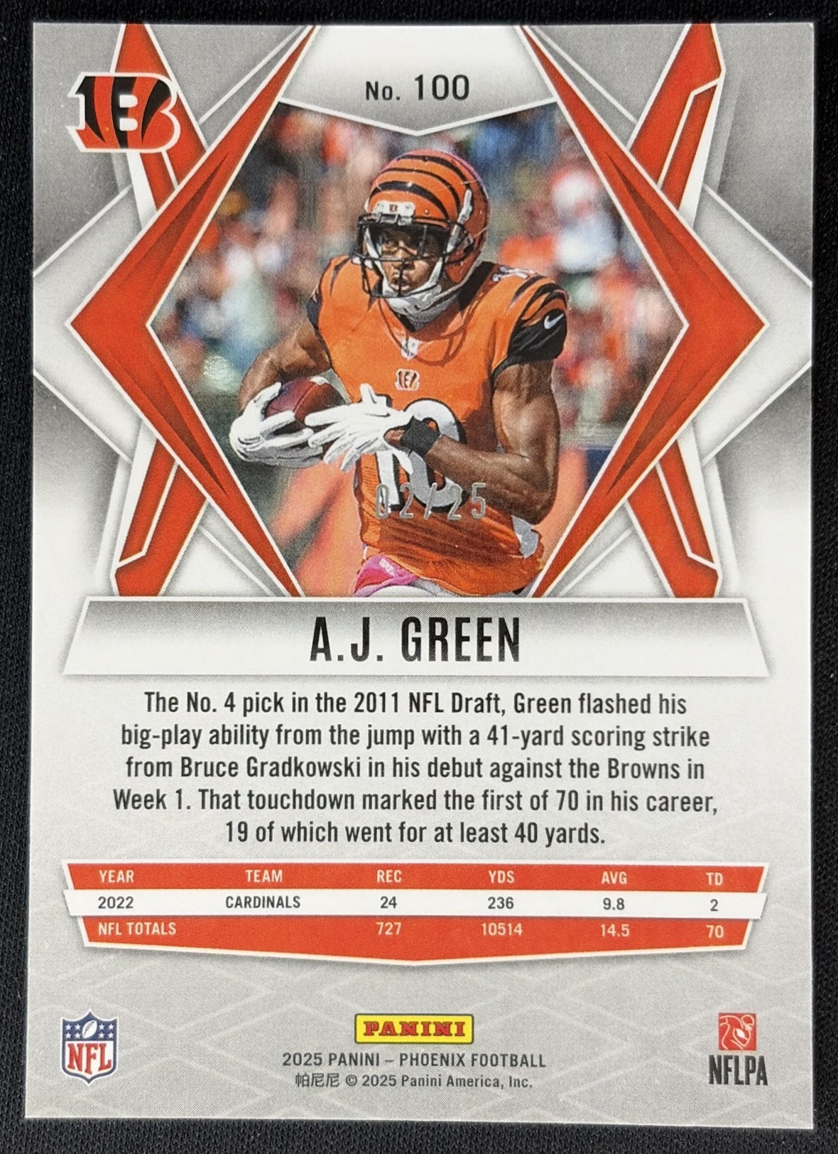 A.J. Green 2025 Panini Phoenix Seismic Prizm /25 Bengals Football