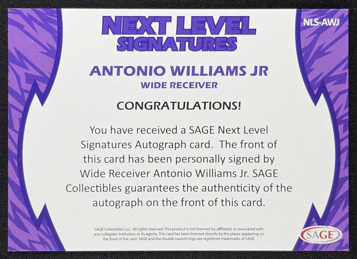 Antonio Williams 2026 SAGE Next Level Signatures Silver High Series/25 Tigers