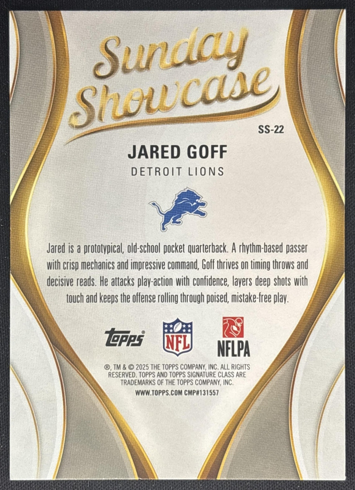Jared Goff 2025 Topps Signature Class Sunday Showcase Lions back
