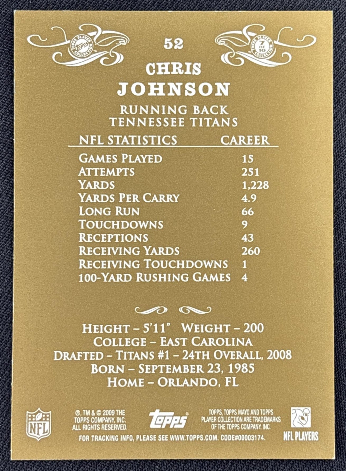 Chris Johnson 2009 Topps Mayo Titans