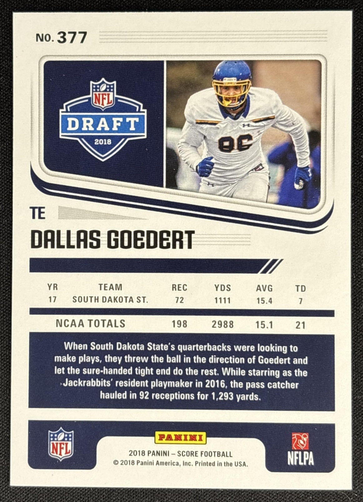 Dallas Goedert 2018 Panini Score Sports Trading Card