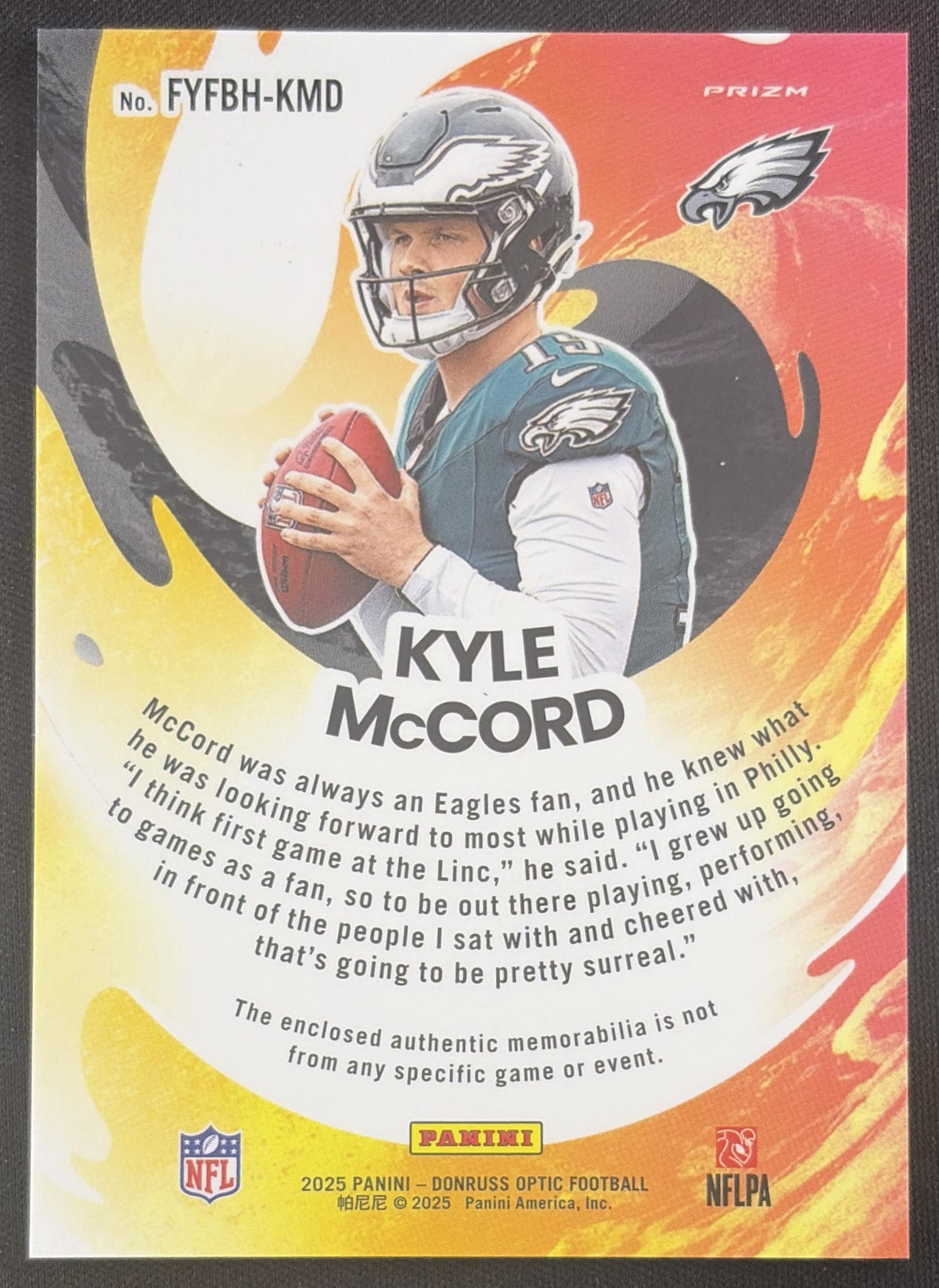 Kyle McCord 2025 Panini Donruss Optic First Year Fresh Blue Hyper Prizm Eagles