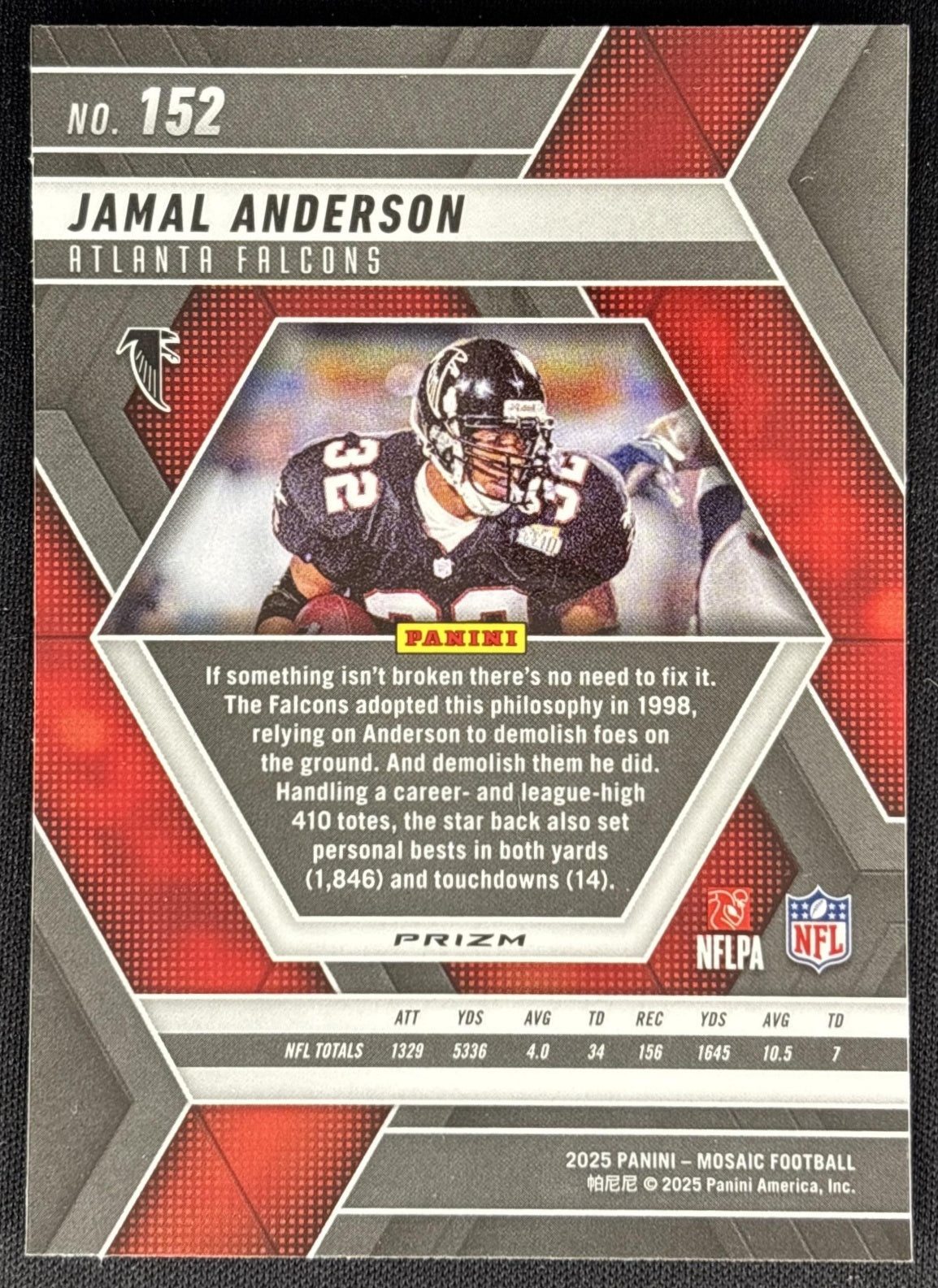 Jamal Anderson 2025 Panini Mosaic Camo Red Prizm Falcons Sports Trading Cards