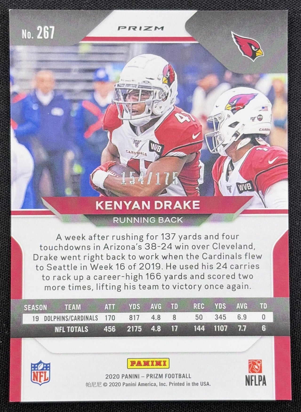 Kenyan Drake 2020 Panini Prizm Hyper /175 Cardinals back