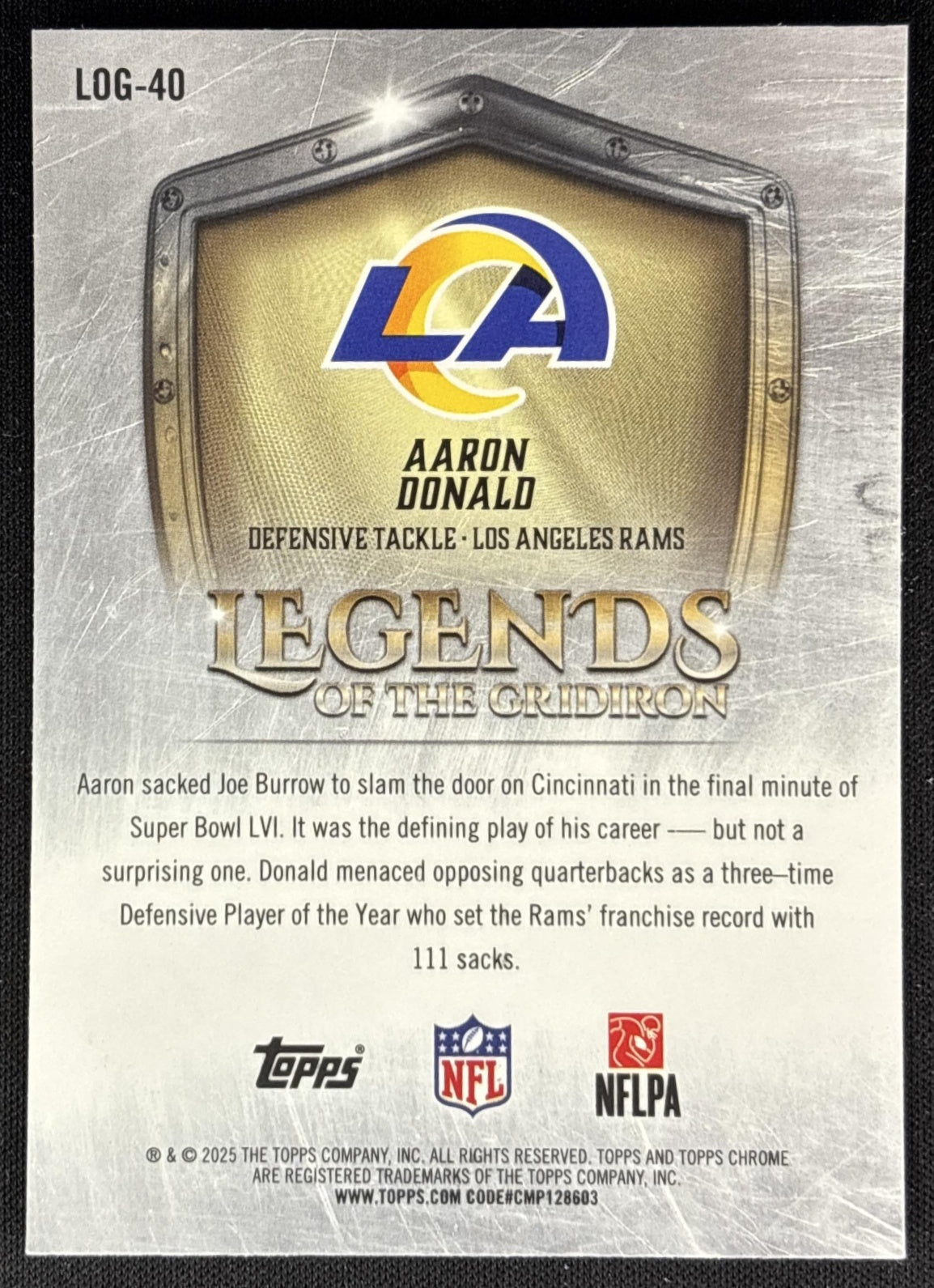 Aaron Donald 2025 Topps Chrome Legends of the Gridiron Rams Sports Trading Card