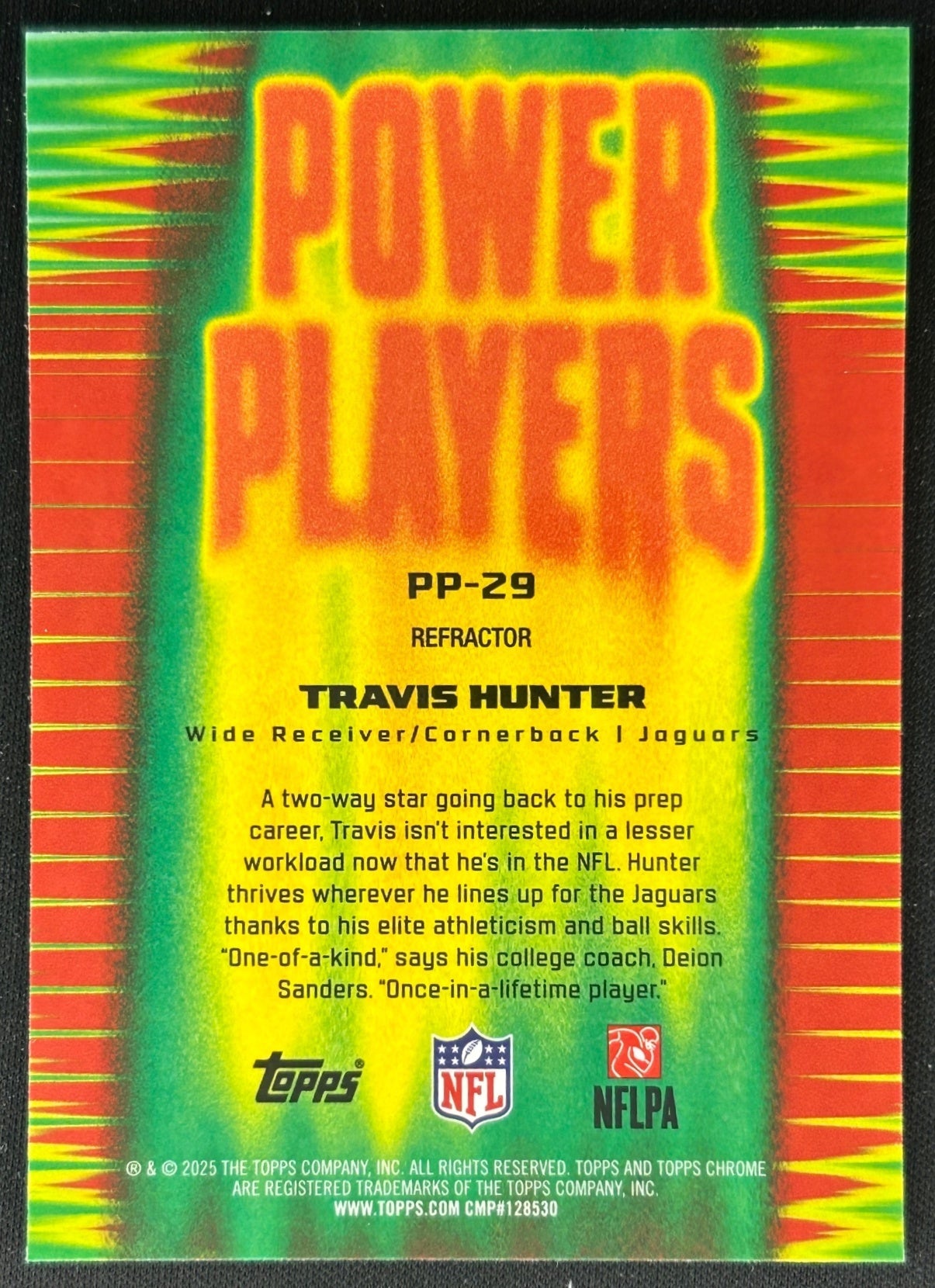 Travis Hunter 2025 Topps Chrome Power Players Refractor Jaguars Sports Trading Cards
