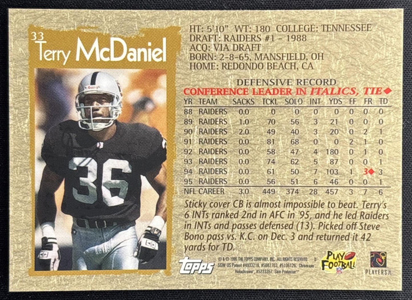 Terry McDaniel 1996 Topps Chrome Raiders Sports Trading Cards