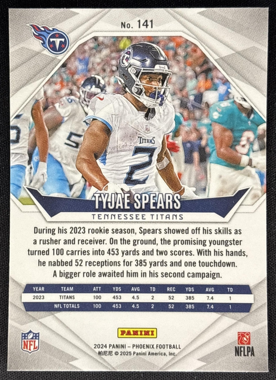 Tyjae Spears 2024 Panini Phoenix International Titans Sports Trading Card