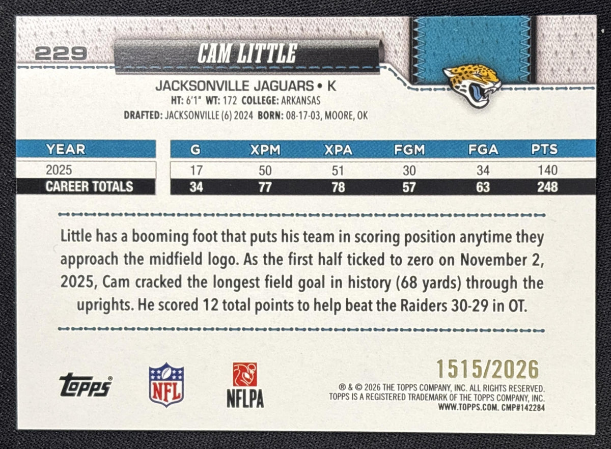 Cam Little 2026 Topps Gold /2026 Jaguars