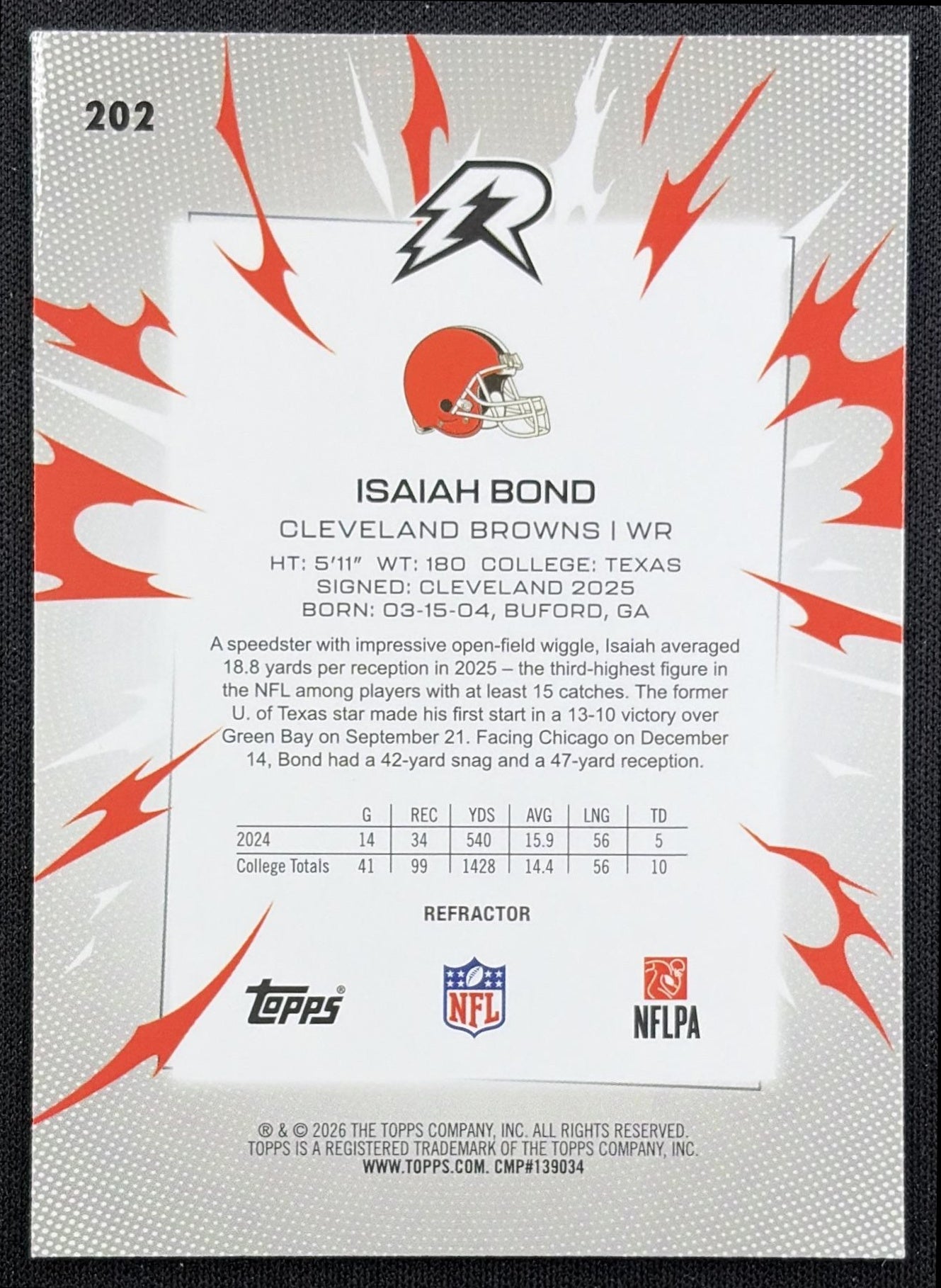 Isaiah Bond 2025 Topps Resurgence Refractor Browns