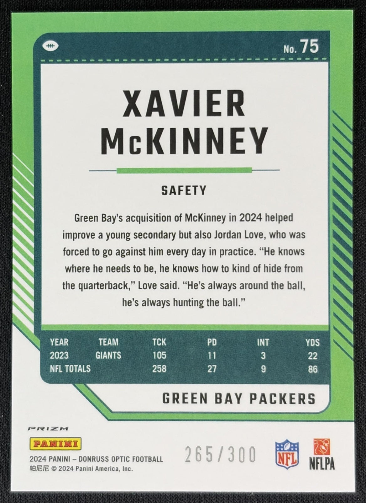 Xavier McKinney 2024 Panini Donruss Optic Wave /300 Packers Back