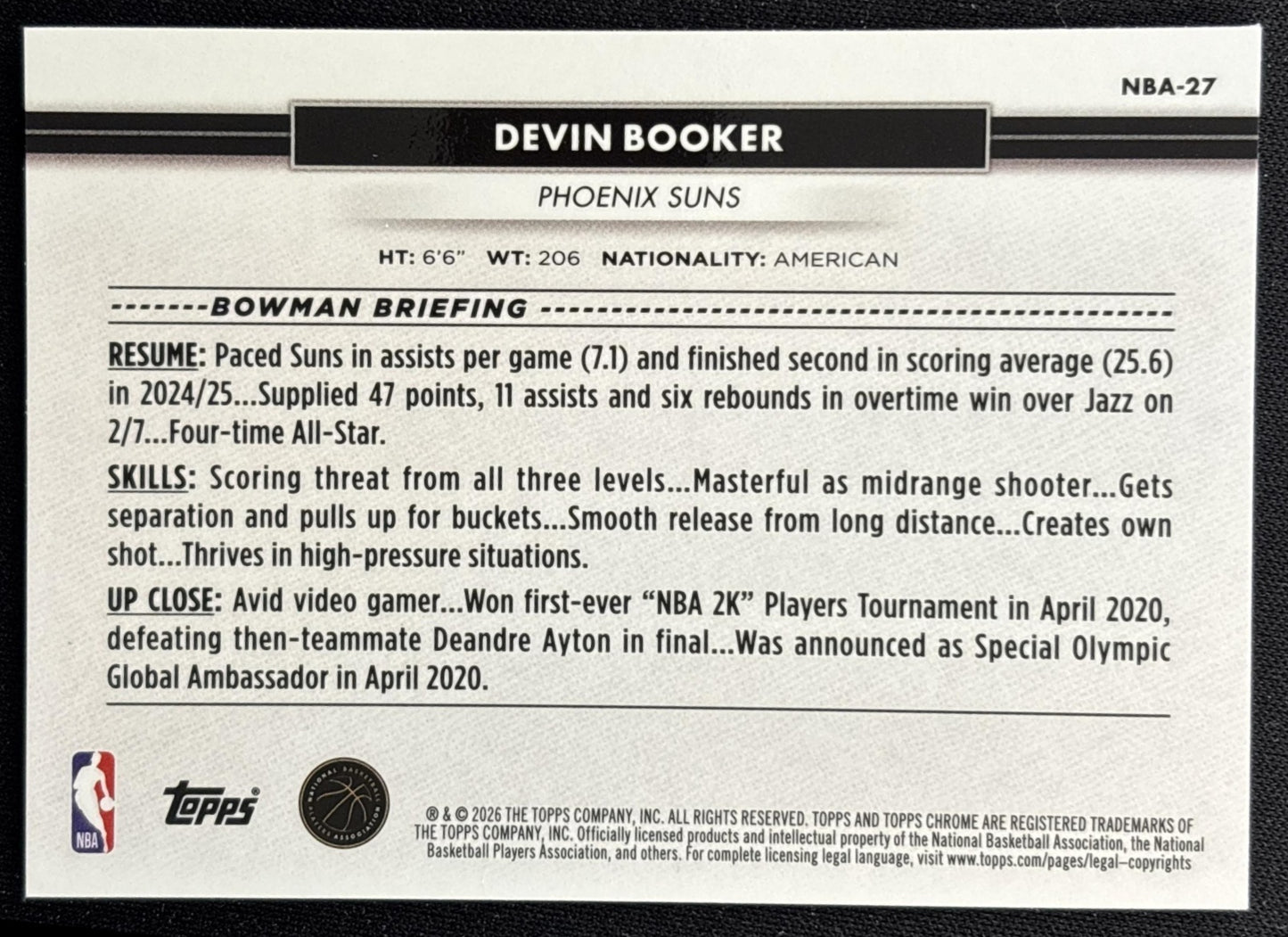 Devin Booker 2026 Topps NSCC Collection NBA Sports Trading Cards