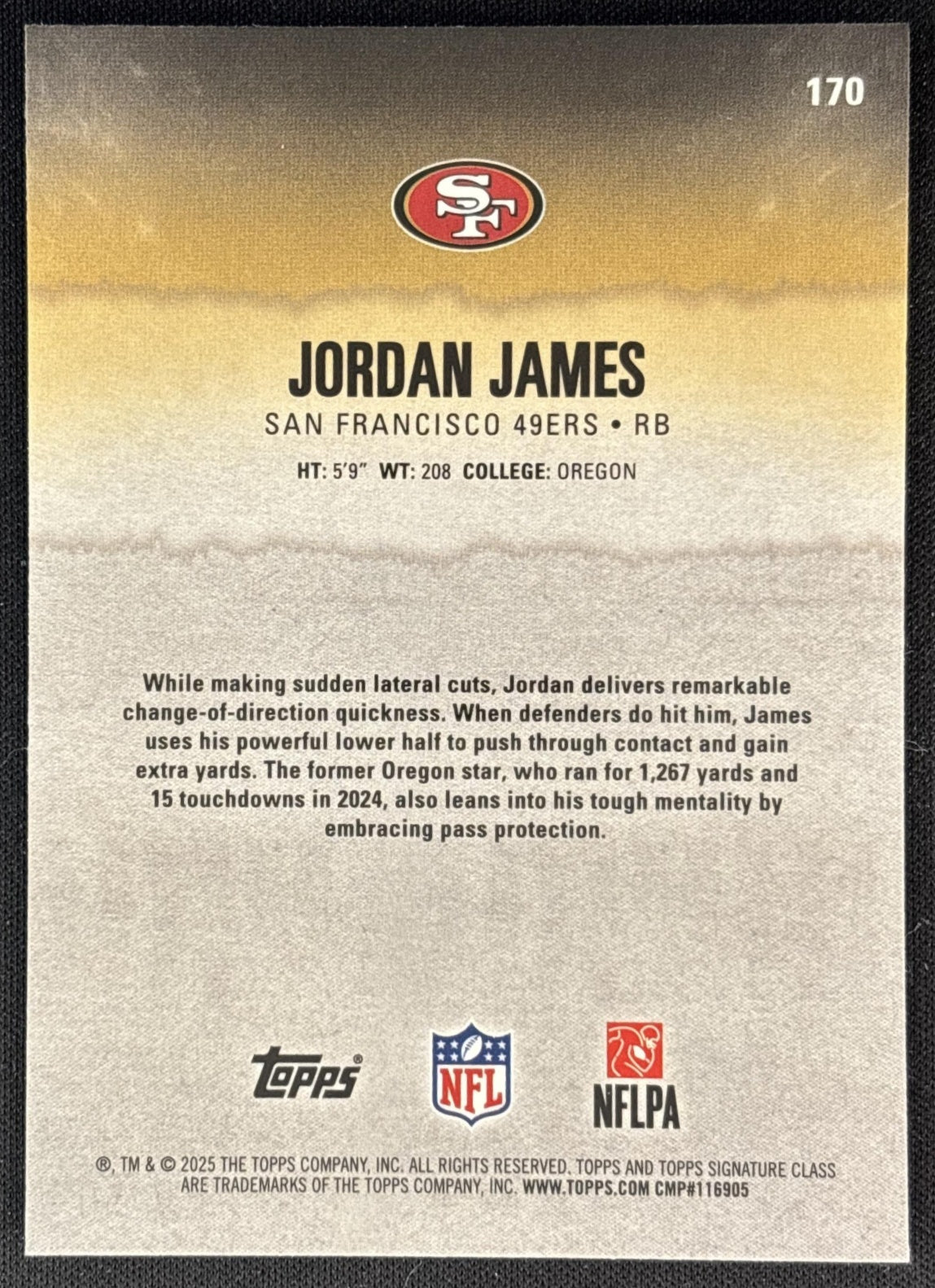 Jordan James 2025 Signature Class Chrome Rookie Magenta Refractor /250 49ers back