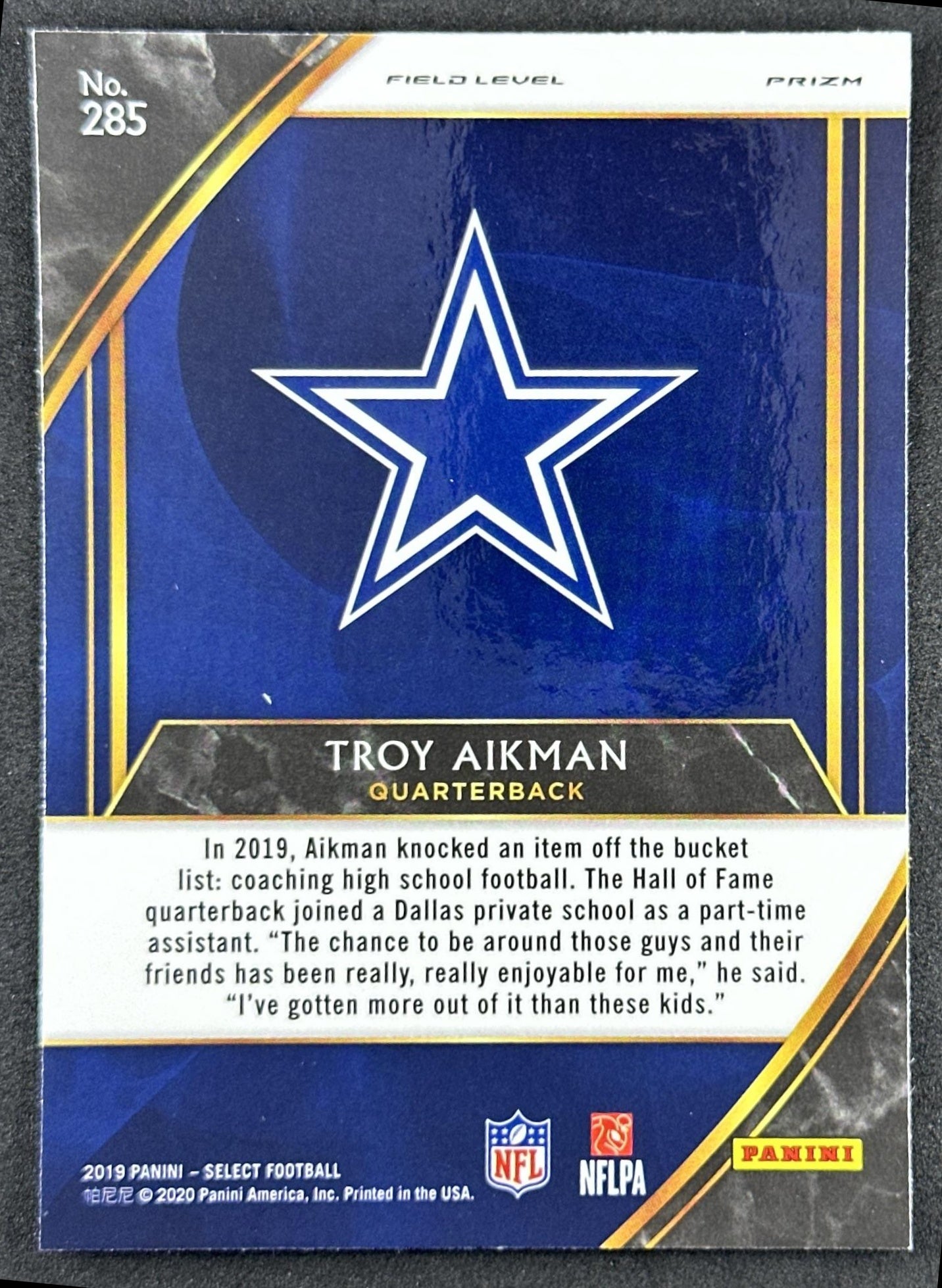 Troy Aikman 2019 Panini Select Silver Prizm Cowboys