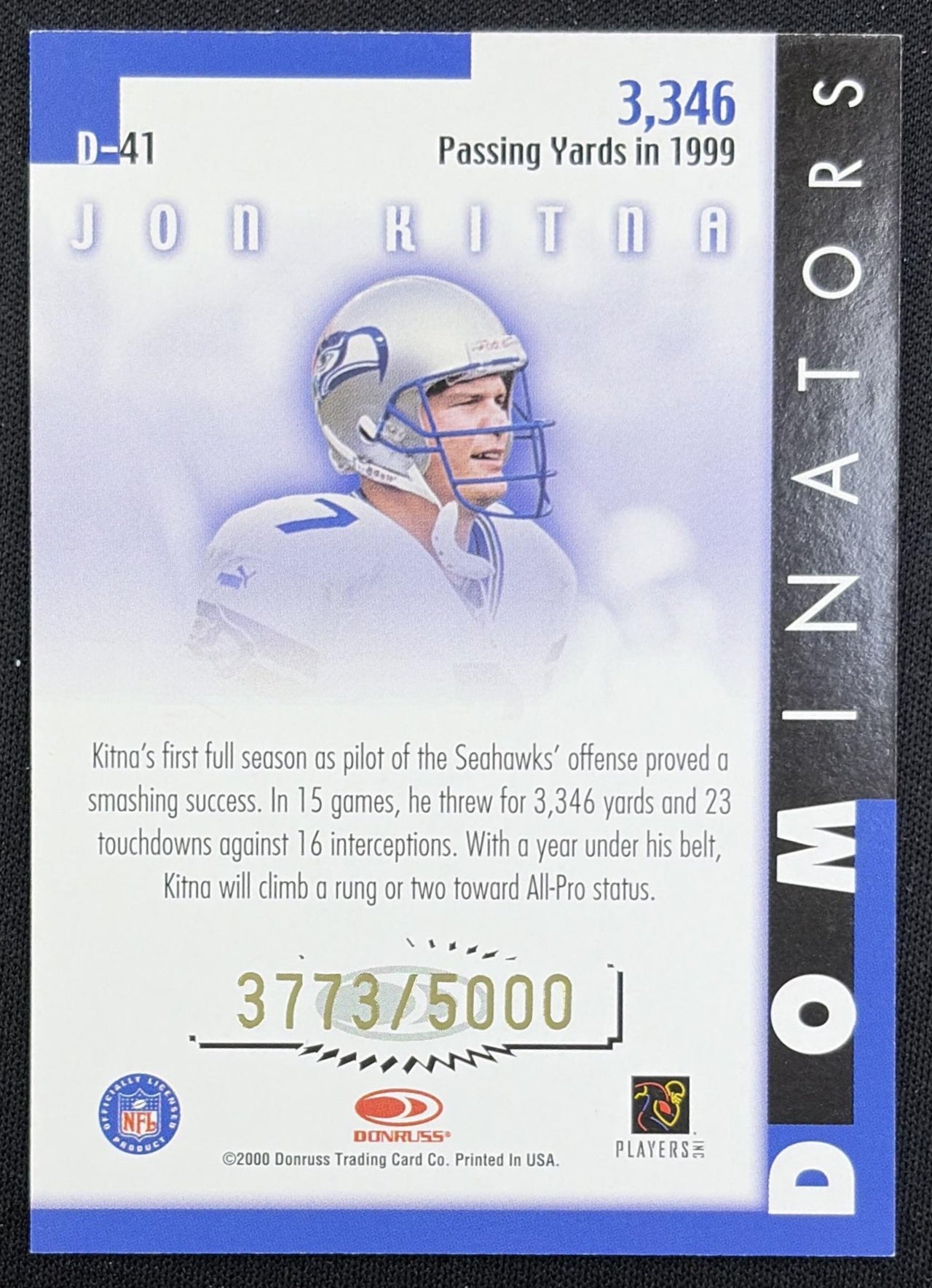 Jon Kitna 2000 Donruss Dominators /5000 Seahawks