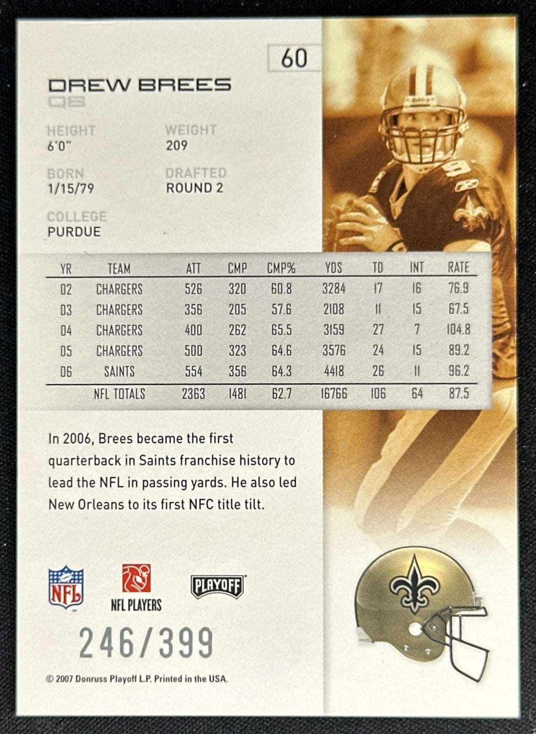 Drew Brees 2007 Playoff NFL Playoffs Red Metalized /399 Saints