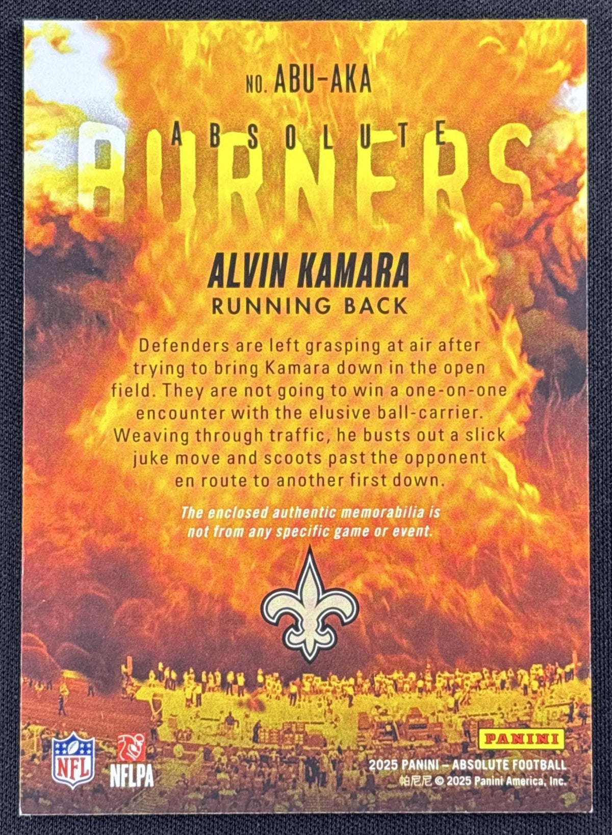 Alvin Kamara 2025 Panini Absolute Burners Saints