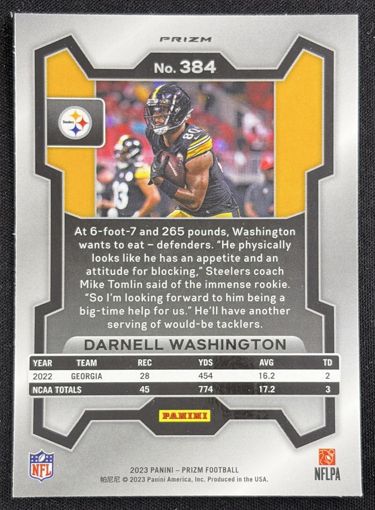 Darnell Washington 2023 Panini Prizm Neon Green Pulsar Steelers Sports Trading Card