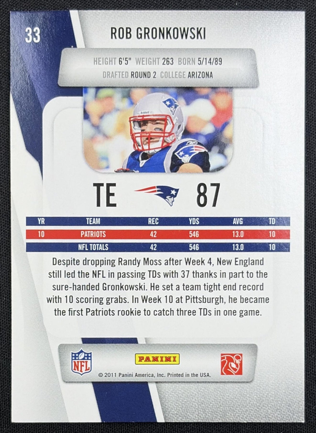 Rob Gronkowski 2011 Panini Prestige Rookie Review Patriots