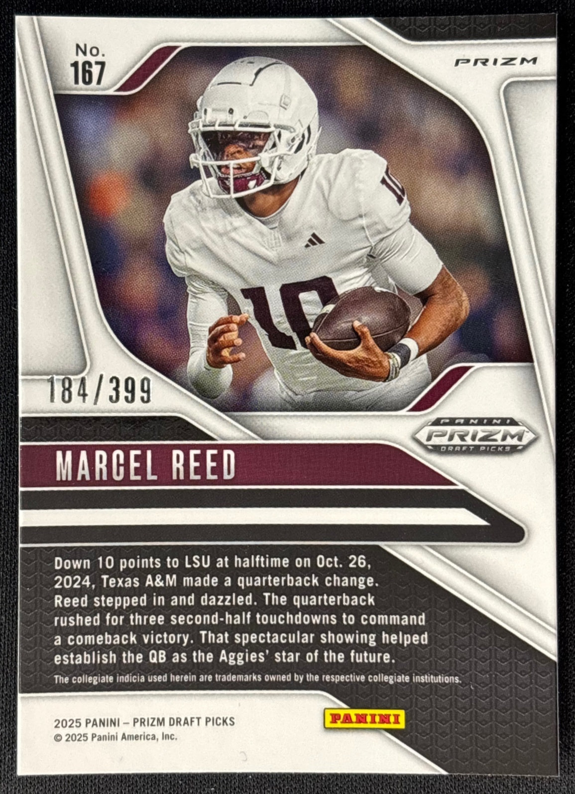 Marcel Reed 2025 Prizm Draft Picks Red /399 Aggies back | Wayne Collection