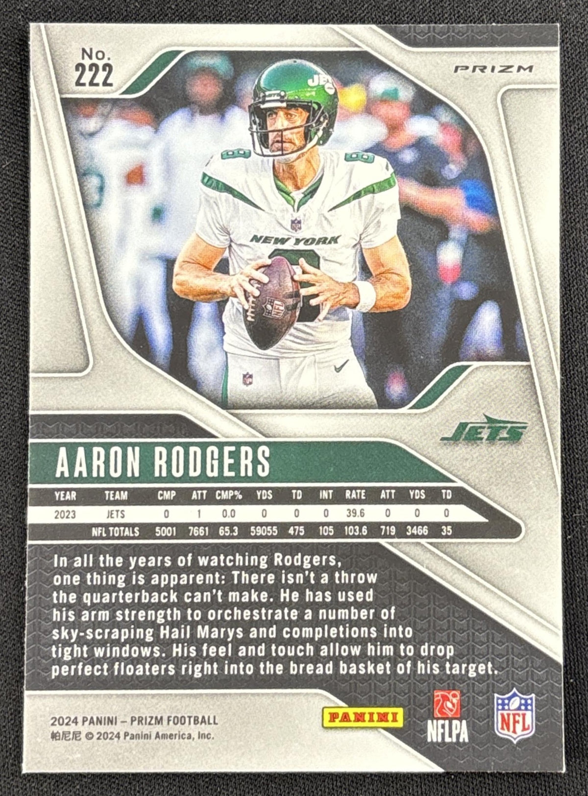 Aaron Rodgers 2024 Panini Prizm Lazer Jets Sports Trading Card