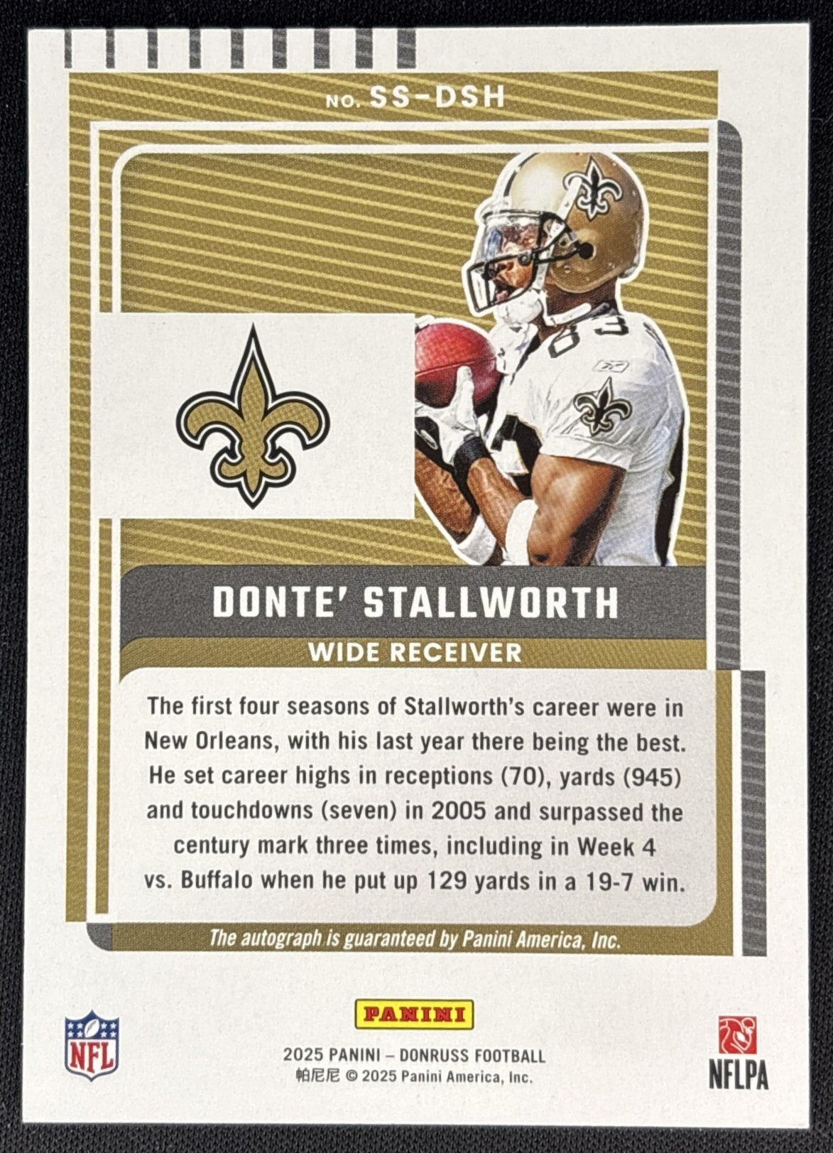 Donte Stallworth 2025 Panini Donruss Signature Series Green /25 Saints back