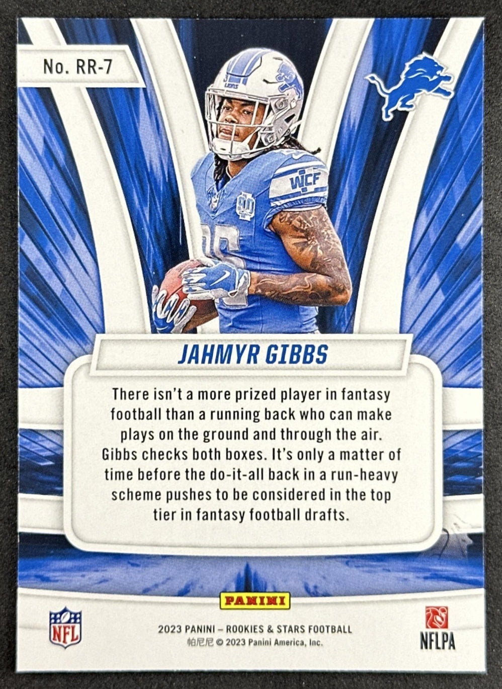 Jahmyr Gibbs 2023 Panini Rookies & Stars Rookie Rush Lions Sports Trading Card