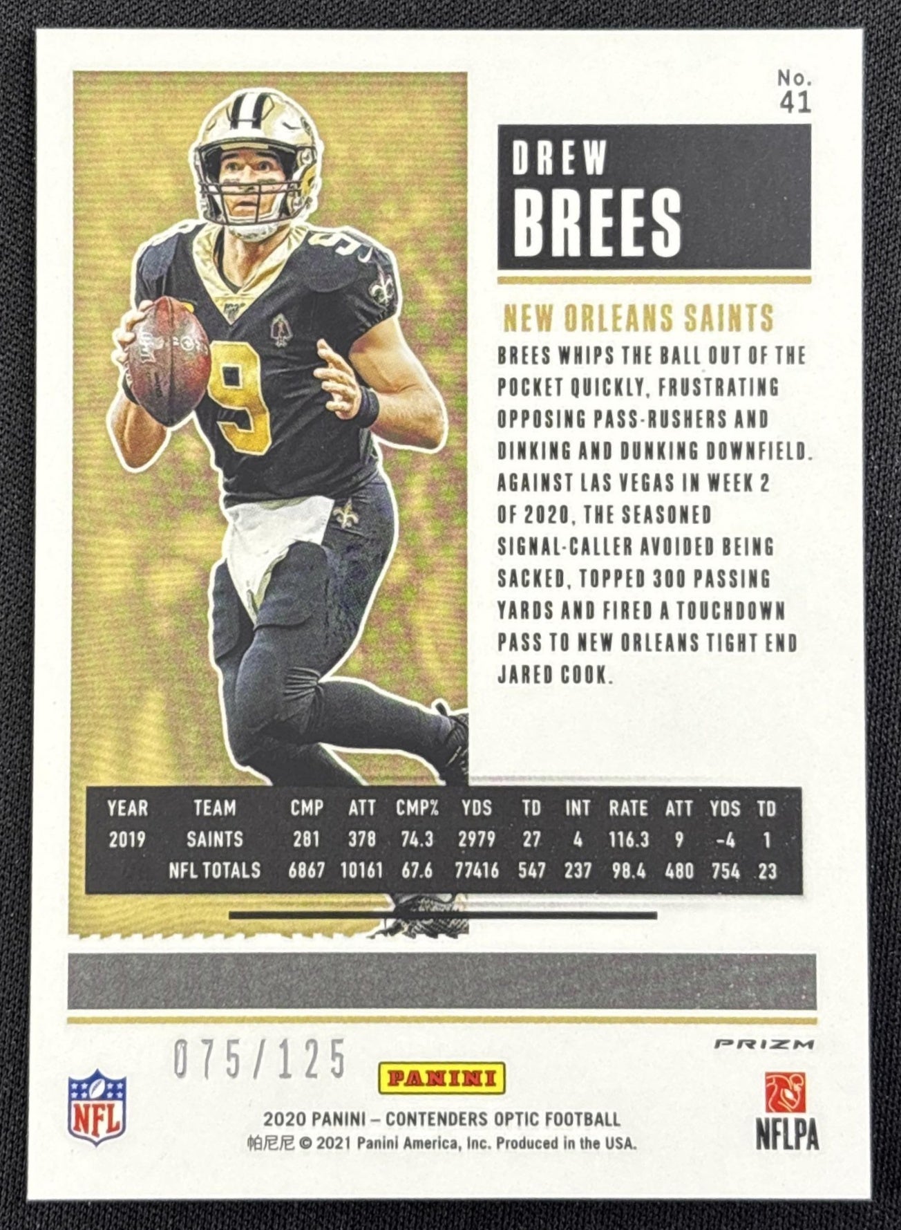 Drew Brees 2020 Panini Contenders Optic Red /125 Saints - back