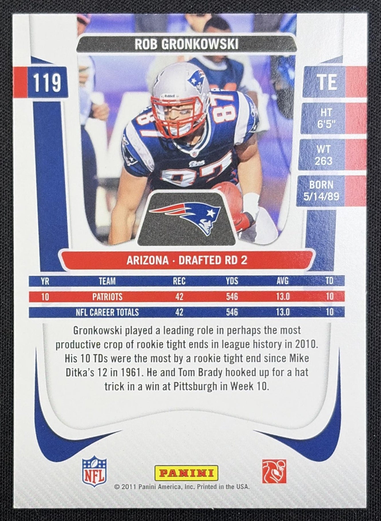 Rob Gronkowski 2011 Panini Prestige Patriots