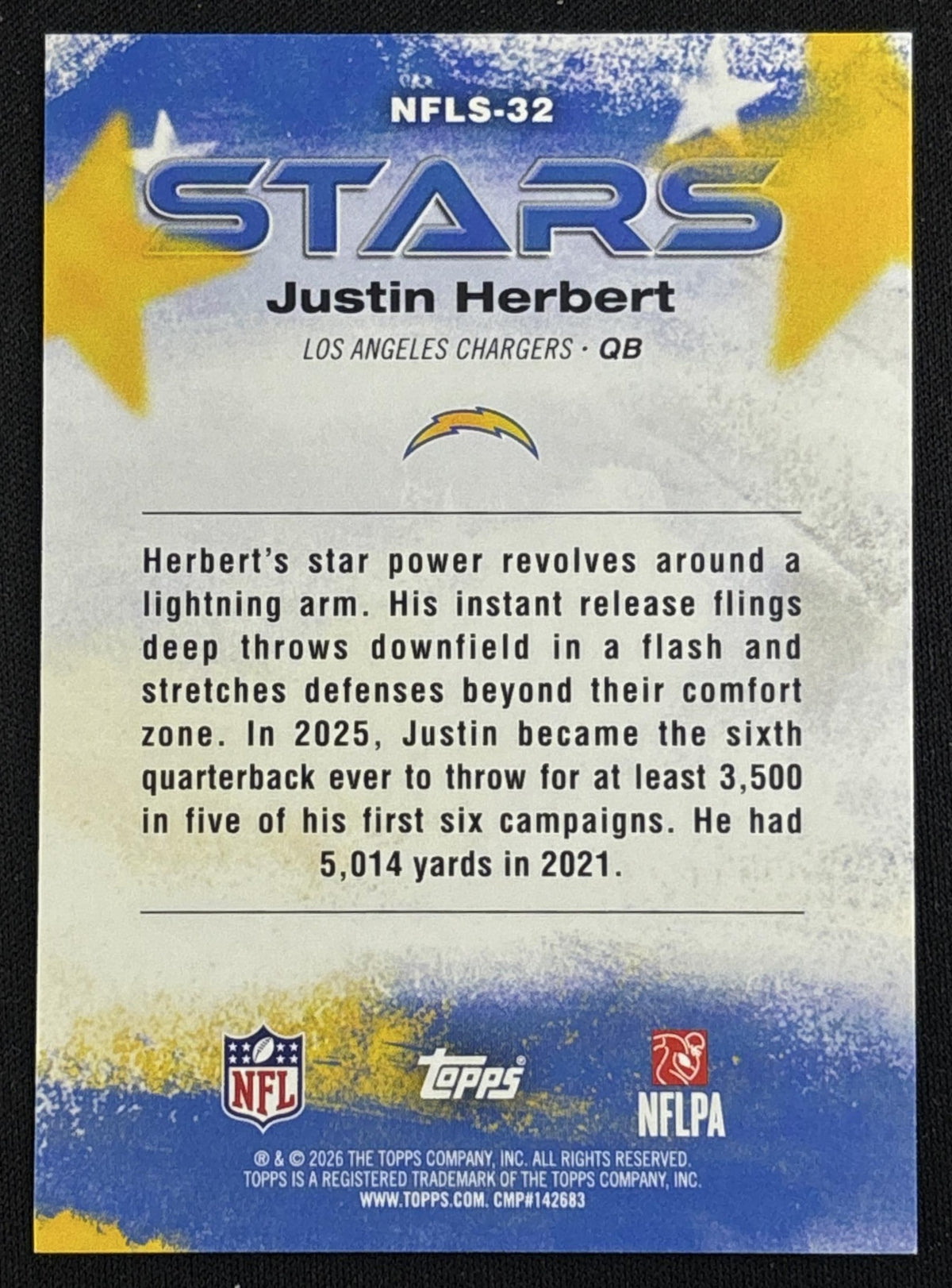 Justin Herbert 2026 Topps NFL Stars Crackle Foil Chargers Sports Trading Card