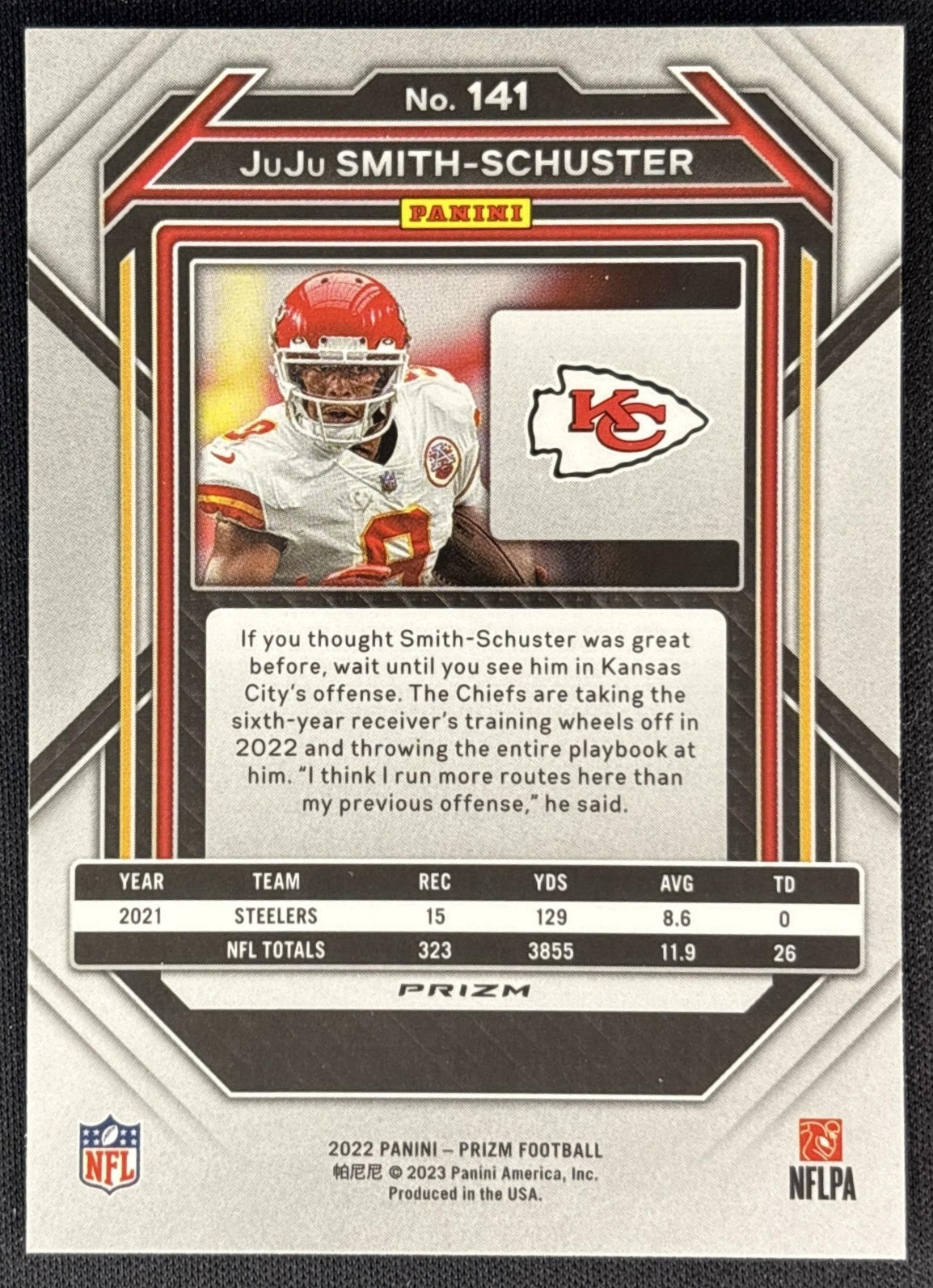 JuJu Smith-Schuster 2022 Panini Prizm No Huddle Chiefs back