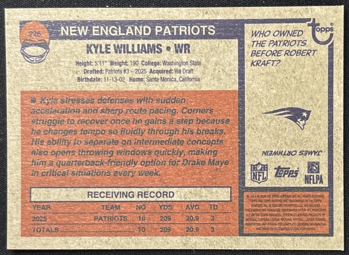 Kyle Williams 2026 Topps Heritage Chrome Pink Sparkle Patriots Sports Trading Card